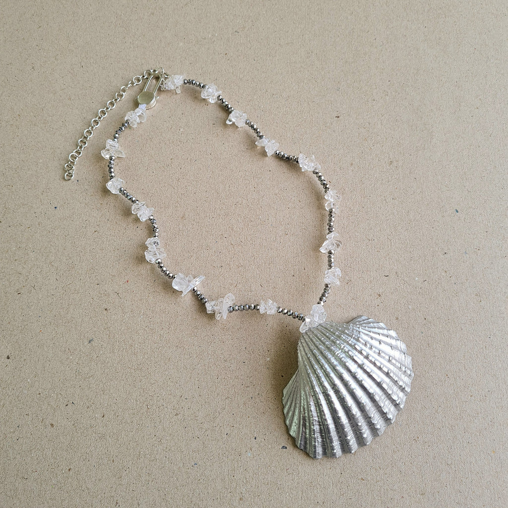 Nautical Opulence Choker in Silver Finish-Handcrafted neckpiece with sea shell and semi precious stones