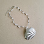 Nautical Opulence Choker in Silver Finish-Handcrafted neckpiece with sea shell and semi precious stones