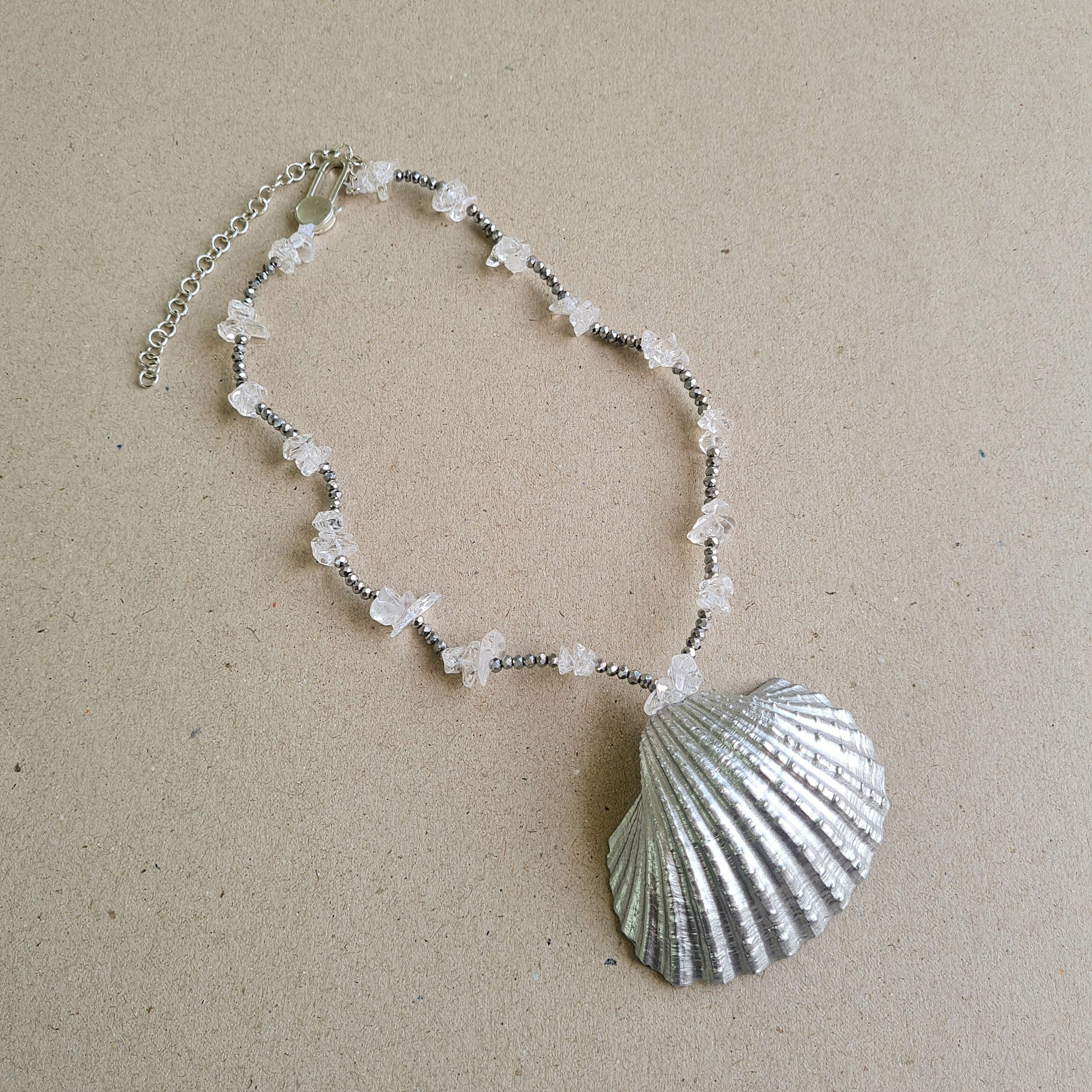 Nautical Opulence Choker in Silver Finish-Handcrafted neckpiece with sea shell and semi precious stones