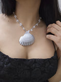 Nautical Opulence Choker in Silver Finish-Handcrafted neckpiece with sea shell and semi precious stones