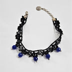 FLORAL LACE CHOKER WITH BLUE SEMI PRECIOUS STONE WITH 925 SILVER FASTENINGS