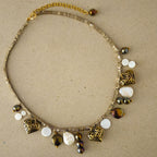 Baroque Pearl, Heart Charm, Glass Beaded Metallic charm statement necklace