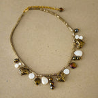 Baroque Pearl, Heart Charm, Glass Beaded Metallic charm statement necklace