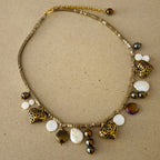 Baroque Pearl, Heart Charm, Glass Beaded Metallic charm statement necklace