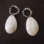 Large Mother Of Shell Statement Earrings With Silver Beaded Hoop