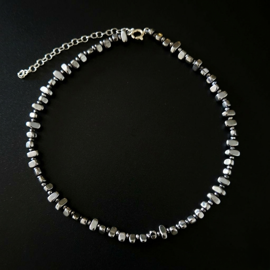 SILVER HEMATITE BEADED CHOKER