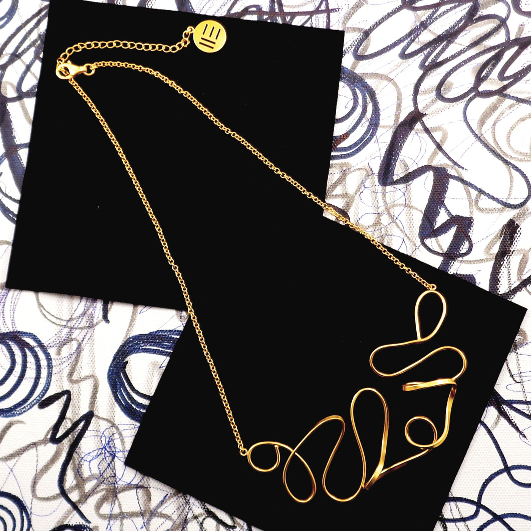 DOODLE ART STATEMENT NECKPIECE IN GOLD