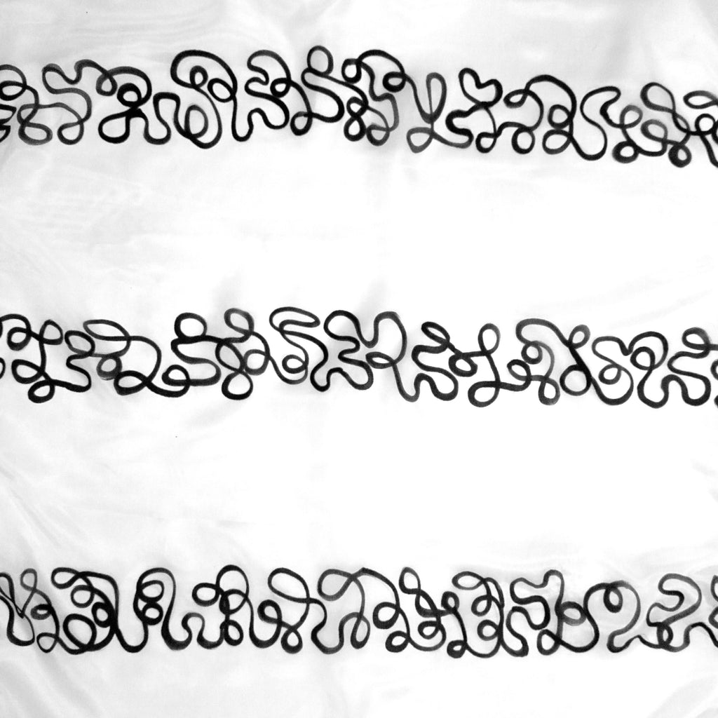 HAND PAINTED DOODLE ART SCRIBBLES SCARF ON SILK FABRIC