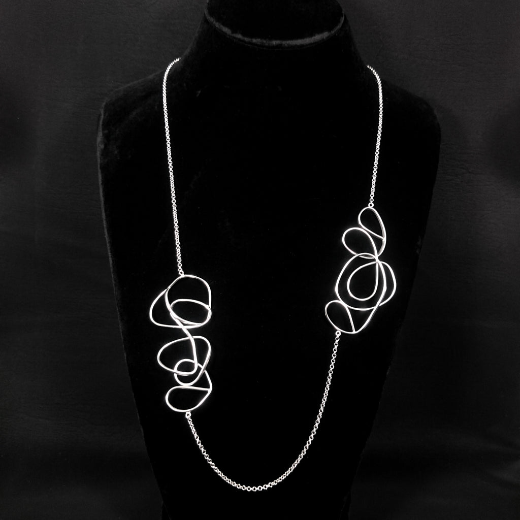 925 silver handcrafted scribbles multistation neck long chain
